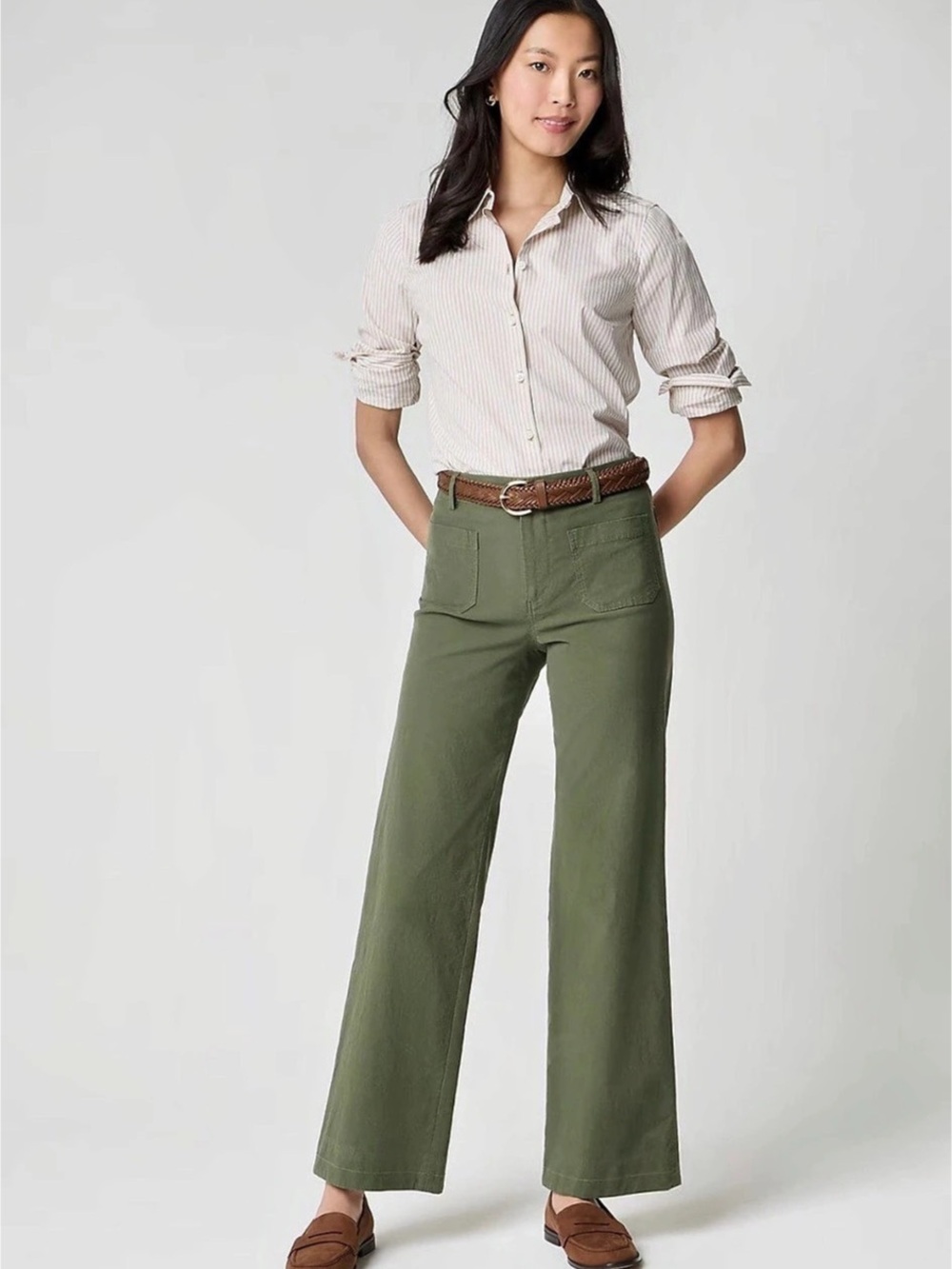 J.Crew Wide Leg Cotton Pants in Olive Green Waist 29